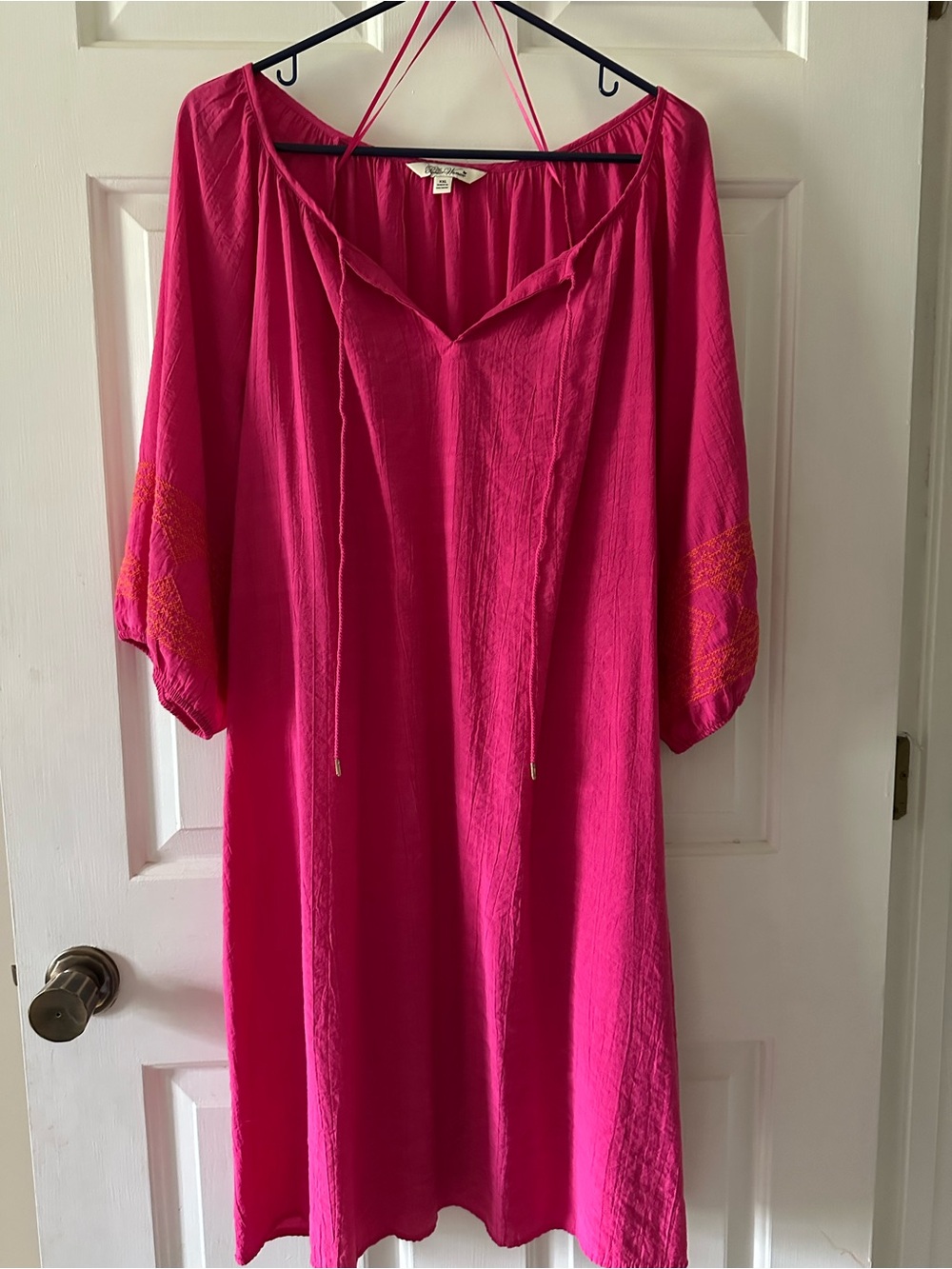 The Pioneer Woman Hot Pink Embroidered Sleeve Midi Dress